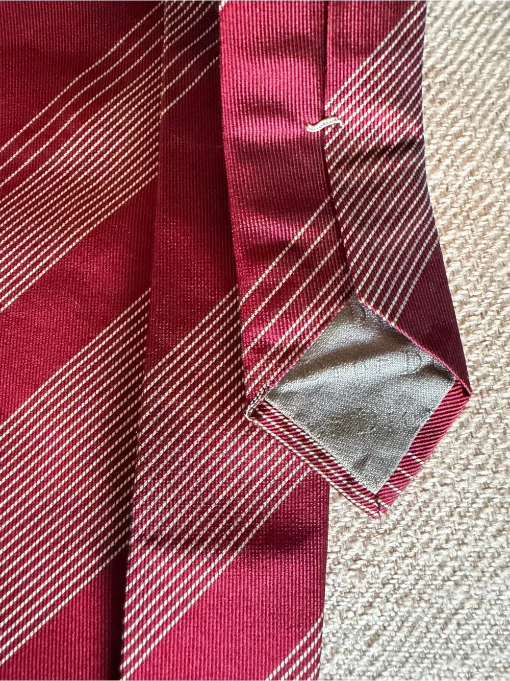 Dior Burgundy Striped Silk Tie with White Pinstripes AUTHENTIC